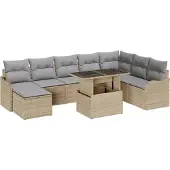 vidaXL Gartensofa-set 9 Stk. Beige [Synthetisch]: Poly Rattan
