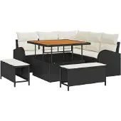 vidaXL Gartensofa-set mit Kissen 8 pcs Schwarz Poly-Rattan