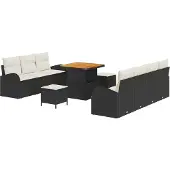 vidaXL Garten-Sofa-Set 10 stk. 9-Sitzanzahl Schwarz und Creme