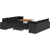 vidaXL Gartensofa-set mit Kissen 11 pcs Schwarz Poly-Rattan