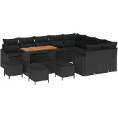 vidaXL Gartensofa-set 12 stk. 7-Sitzanzahl Schwarz Poly Rattan