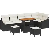 vidaXL Gartensofa-set 9 stk. 7-Sitzanzahl Schwarz Poly Rattan