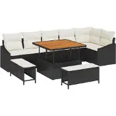 vidaXL Gartensofa-set 9 stk. 7-Sitzanzahl Schwarz Poly Rattan