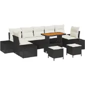 vidaXL Gartensofa-set mit Kissen 10 pcs Schwarz Poly Rattan
