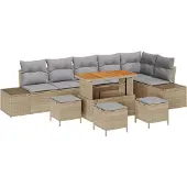 vidaXL Gartensofa-set mit Kissen 10 pcs Beige Poly-Rattan