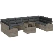 vidaXL Gartensofa-set 11 stk. Grau Poly Rattan