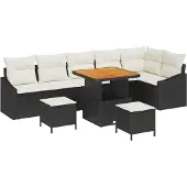 vidaXL Gartensofa-set 9 stk. 7-Sitzanzahl Schwarz Poly Rattan