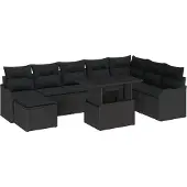 vidaXL Gartensofa-set 9 Stk. Schwarz Poly Rattan