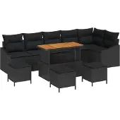 vidaXL Gartensofa-set 10 stk. Schwarz Poly-Rattan