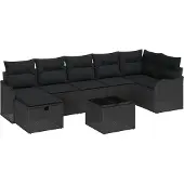 vidaXL Sofa Set 8 Stk. 7-Sitzanzahl Schwarz Poly-Rattan
