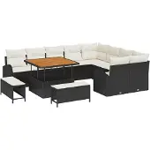 vidaXL Garten-Sofa-Set 12 stk. 11-Sitzanzahl Schwarz und Creme