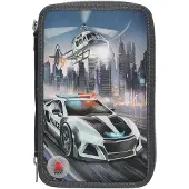 Dino World Monster Cars 3 Fach Federtasche LED Polizeiauto