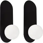 Beliani Wandleuchte 2er Set Schwarz Metall Oval 1-Flammig mit Milchglas-Kugel Retro-Design Wandlampe für Innenbereich Schlafzimmer Wohnzimmer Esszimmer
