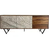 FineBuy Sideboard Sheesham Massivholz 175 cm 2 Türen & 3 Schubladen - Massive Retro Kommode Steinoptik - Design Natur Anrichte - Handdustrial