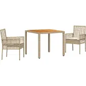 vidaXL Garten Essgruppe 3 stk. Beige Poly-Rattan
