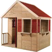 Wendi Toys , Holz Kinderspielhaus "Krokodil" Gartenhaus inkl. Fenster und Veranda, natur / rot, 120 x 155 x 168 cm (B x T x H)