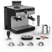 Krups Precision Siebträgermaschine XP801T, Espressomaschine, 3 l, Gemahlener Kaffee, Eingebautes Mahlwerk, Schwarz, Edelstahl