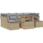 vidaXL Gartensofa-set 7 Stk. Beige Poly-Rattan