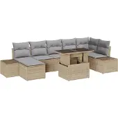 vidaXL Gartensofa-set 8 Stk. Beige und Hellgrau Poly-Rattan