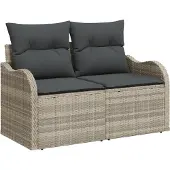 vidaXL Gartensofa mit Kissen Hellgrau 121 x 62 x 69cm Poly-Rattan