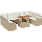 vidaXL Garten-Sofa-Set 10 Stk. 9-Sitzanzahl Beige und Creme