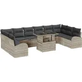 vidaXL Gartensofa-set 11 Stk. Hellgrau Poly Rattan