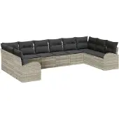 vidaXL Gartensofa-set 10 Stk. Hellgrau Poly-Rattan