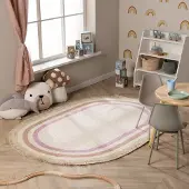 Little Olly Waschbarer Kinderteppich Oval - Milo Rosa 80x120 cm