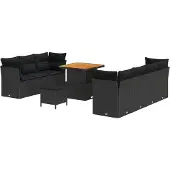 vidaXL Garten-Sofa-Set mit Kissen mit Speicher 10 pcs Schwarz