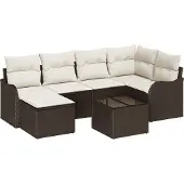 vidaXL Gartensofa-set 7 Stk. Braun und Weiß Poly-Rattan
