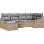 vidaXL Gartensofa-set 6 Stk. Beige und Hellgrau Poly-Rattan