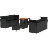 vidaXL Gartensofa-set mit Kissen 9 pcs Schwarz Poly-Rattan