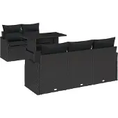 vidaXL Gartensofa-set mit Kissen 6 pcs Schwarz Poly-Rattan