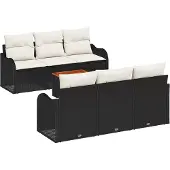 vidaXL Gartensofa-set 7 Stk. Schwarz und Creme Poly-Rattan