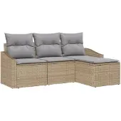 vidaXL Sofa Set 4 Stk. Beige [Synthetisch]: Poly Rattan