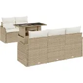 vidaXL Gartensofa-set 6 stk. Beige Poly-Rattan