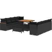 vidaXL Gartensofa-set 12 stk. 10-Sitzanzahl Schwarz Poly-Rattan