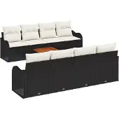 vidaXL Gartensofa-set 9 stk. Schwarz und Creme Poly-Rattan