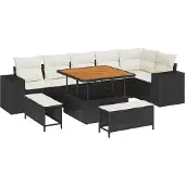 vidaXL Gartensofa-set 9 stk. 6-Sitzanzahl Schwarz und Creme