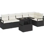 vidaXL Gartensofa-set 7 Stk. Schwarz Poly-Rattan