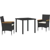 vidaXL Garten Essgruppe 3 Stk. Schwarz Poly-Rattan