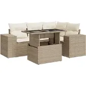 vidaXL 5-tlg. Garten-Sofagarnitur mit Kissen Beige Poly Rattan