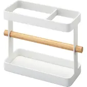 Yamazaki Küchenutensilienhalter Besteckhalter Metall weiß mit Holz 03154