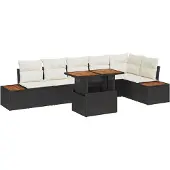 vidaXL Gartensofa-set 7 Stk. Schwarz Poly-Rattan
