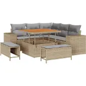 vidaXL Gartensofa-set 8 stk. 7-Sitzanzahl Beige und Hellgrau