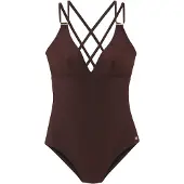 Jette Badeanzug "Giulia", Damen, Gr. 36, Cup C/D, braun (coffee), Polyamid, leicht glänzend, Badeanzüge Badeanzug, mit goldfarbener Glanzbeschichtung und Accessoires