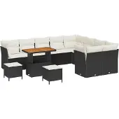 vidaXL Gartensofa-set 12 Stk. 9-Sitzanzahl Schwarz und Creme