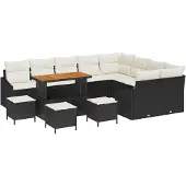 vidaXL Gartensofa-set 12 stk. 7-Sitzanzahl Schwarz Poly Rattan