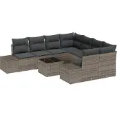 vidaXL Sofa Set 9 Stk. Grau [Synthetisch]: Poly Rattan