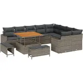 vidaXL Gartensofa-set 13 Stk. 12-Sitzanzahl Grau Poly-Rattan